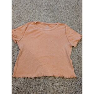 Aerie Peach Orange Ribbed Lettuce Trim Baby Tee Short Sleeve Crop Top Small